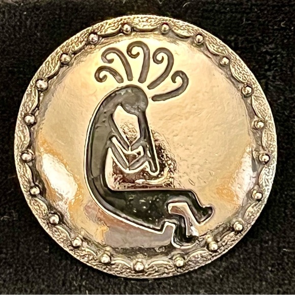 Vintage Kokopelli Earrings and Brooch silver black American Dance South Western - Picture 3 of 16